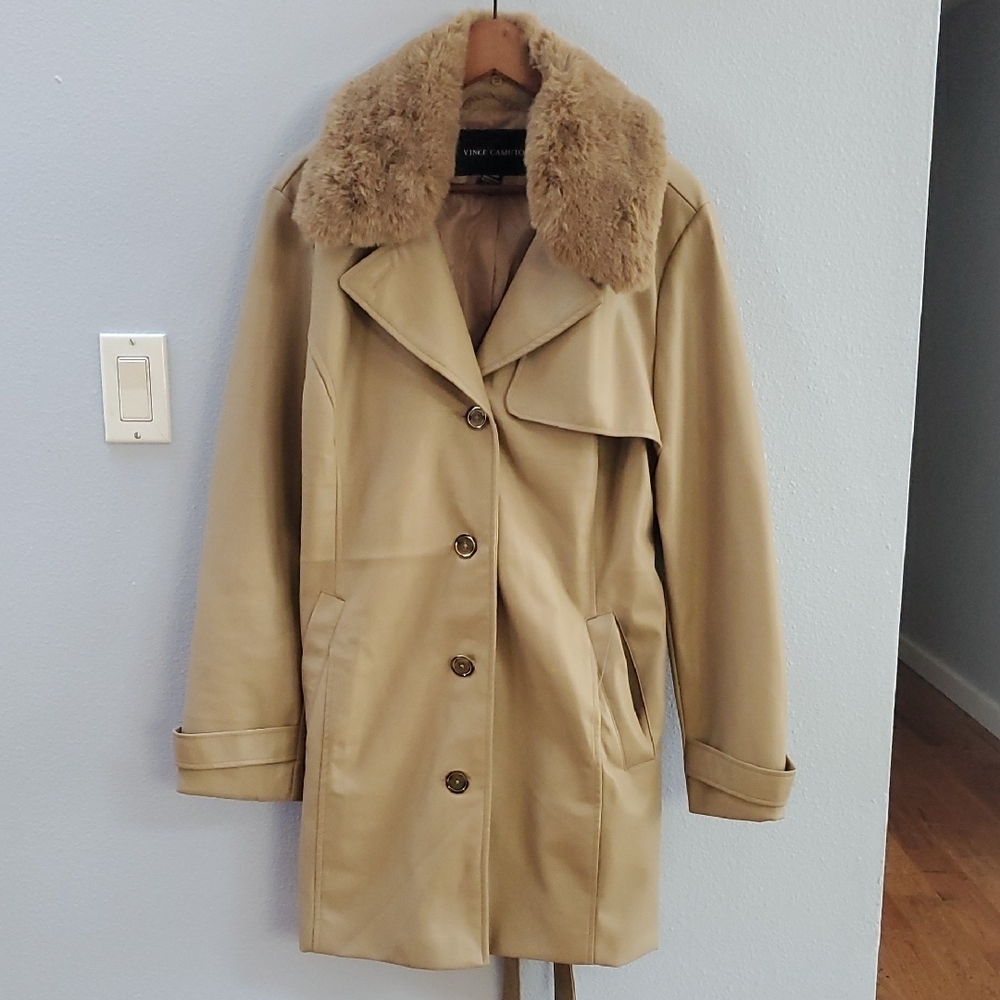 Vince Camuto Vegan Leather Tan Trench Coat